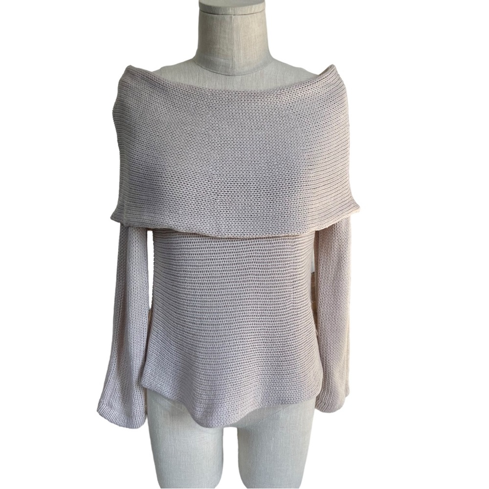 LF Seek the Label Cozy Off Shoulder Cream Long Sleeve Knit Boho Sweater Small